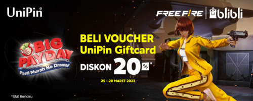 Promo Diskon 20% Voucher UniPin di Big Pay Day Maret Blibli 2023